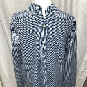 Izod Blue and White Plaid Long Sleeve Button Down